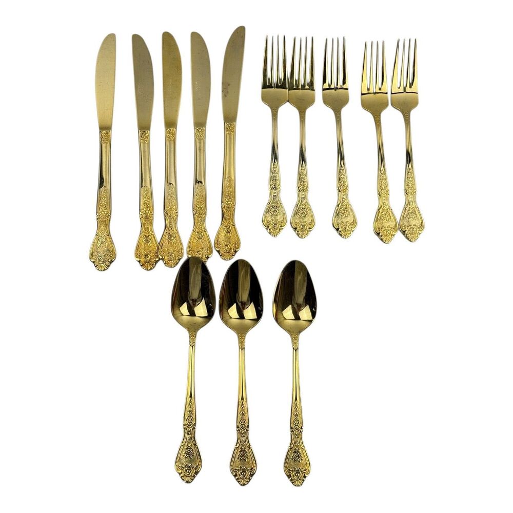 Korean Flatware Golden Color 5 Knives & Forks 3 Spoons